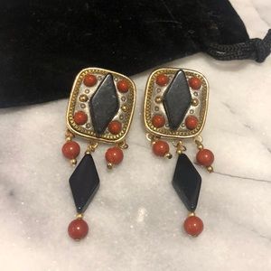 Vintage Michael Golan Onyx & Carnelian Earrings,NWT-Boutuque